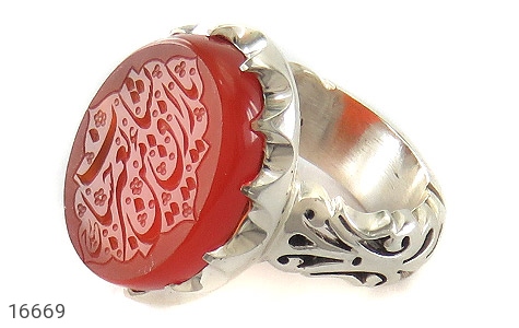 انگشتر نقره عقیق یمنی قرمز یا رازق منْ یشاء بغیْر حساب مردانه دست ساز [یا رازق منْ یشاء بغیْر حساب‏] - 16669